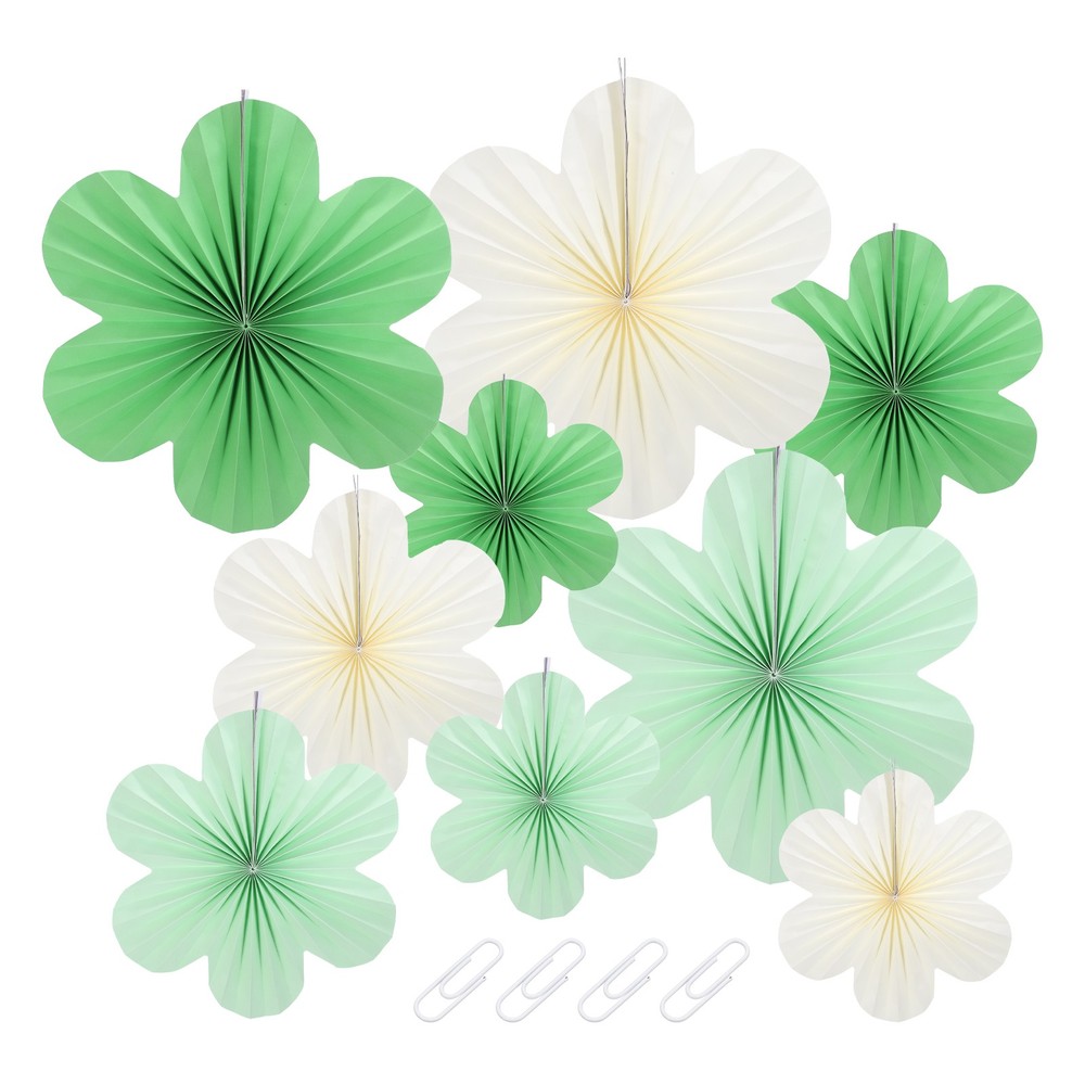 Party Hanging Paper Flowers Fans Garland Set, Grass Green/Green/Beige