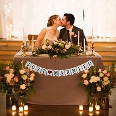 Vintage Just Married Banner Wedding Bunting Photo Booth Props Signs Garland B…