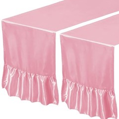 2 Pack Satin Table Runner 12 x 72 Inch Ruffle Table Runner,Satin 12″x72″ Pink
