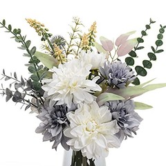 Fake Flowers Artificial Blue Flowers with Vase, Table White and Blue