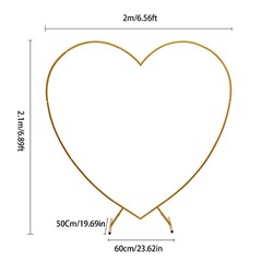 210cm(6.89ft) Heart Shaped Gold Metal Balloon Arch Stand Frame Display Kit Love