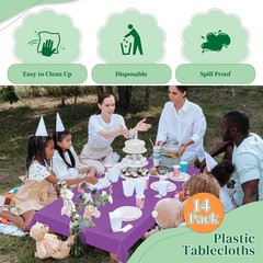 Purple 14 Pack 54 x 108 Inch Plastic Tablecloths, Disposable Rectangle Tablec…
