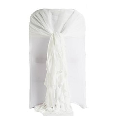 Ivory Premium CHAIR COVER with Curly Chiffon Ruffled SASHES Wedding Decorations