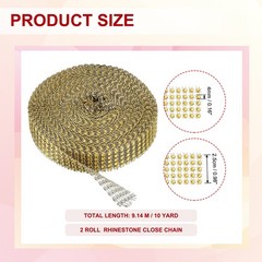 2 Roll 1″x20 Yard Crystal Rhinestones Mesh Ribbon Gold (4mm)