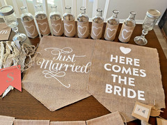 Rustic Wedding Decorations (used)- 18 Piece Lot- Burlap/Hand Made/Antique