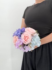 Blue & Blush Pink Wedding Bridal Bouquet, Silk Flower Bouquet, Lavender Wedding