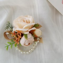 Champagne Color Rose Wrist Corsage and Boutonniere Set Artificial Corsage Wri…