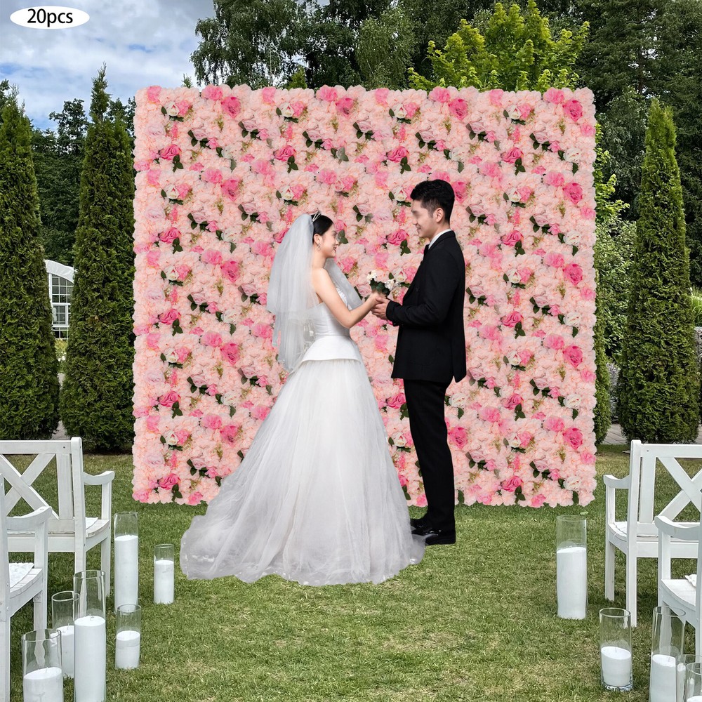 20 Pieces Flower Wall Panel Artificial Floral Backdrop Wall Decoration Backdrop