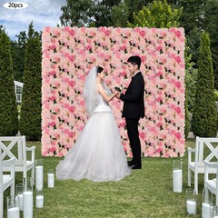20 Pieces Flower Wall Panel Artificial Floral Backdrop Wall Decoration Backdrop