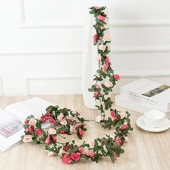 2Pcs 16.4Ft Fake Flower Garland Artificial Rose Vines | Pink Faux Flower