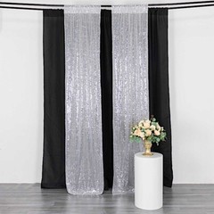 2 SILVER 8ft x 2ft Sequined Backdrop Curtain with Rod Pockets Wedding