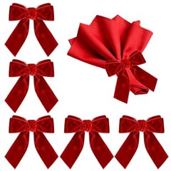 6Pcs Christmas Napkin Rings Bow Velvet Napkin Holders for Xmas One Size Red