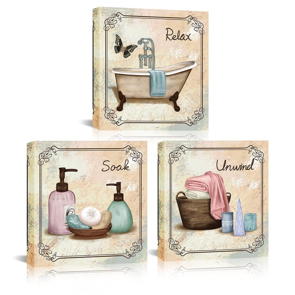 SkenoArt Bathroom Canvas Wall Art Relax Soak Unwind Quote Picture Print Vinta…