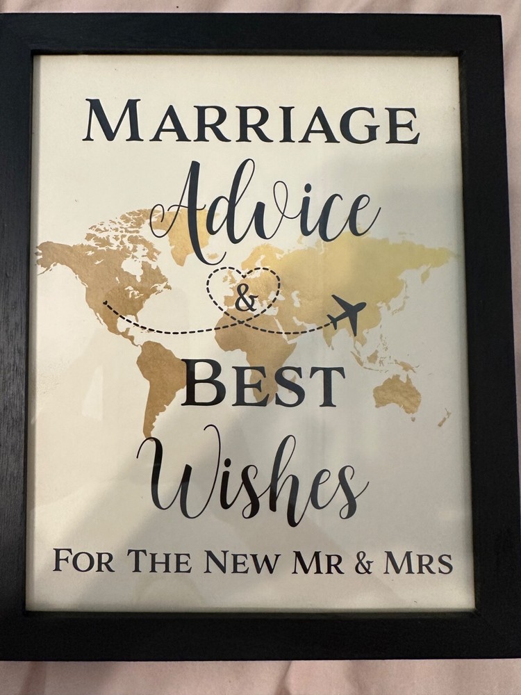 Set of 5 Travel-Themed Wedding Signs – 8×10 Black Wood Frames – Black & Gold