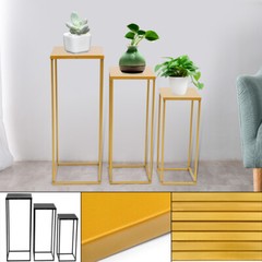 3 Durable Metal Wedding Flower Stands Rectangular Rack Vase Plant Golden Rack