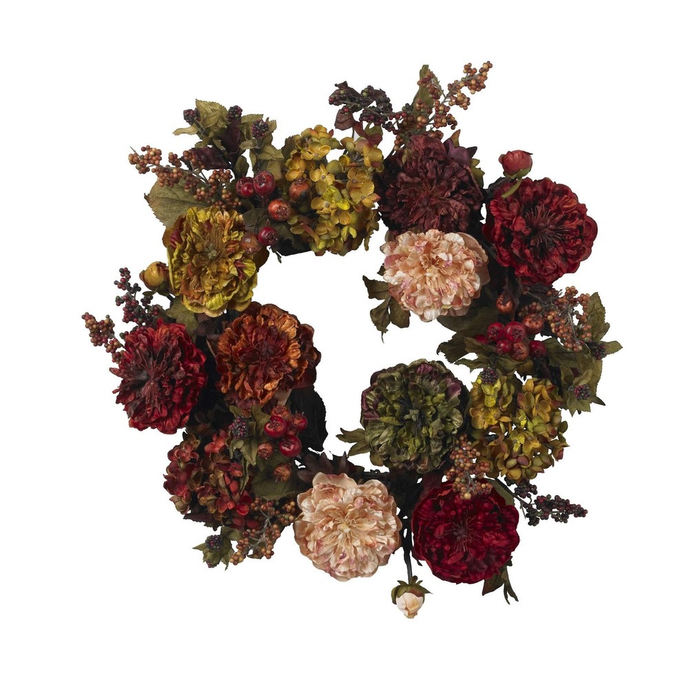 Nearly Natural 22in. Autumn Hydrangea Peony Wreath
