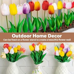 10 Multicolor Tulips Artificial Flowers – Fake Tulips Real Touch Flowers Arti…
