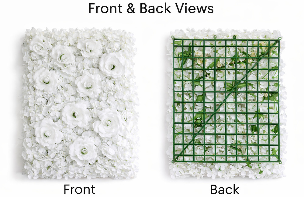 Pack of 4 Silk Roses Hydrangeas Flower Wall Backdrop Panel White Wedding Party
