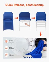VEVOR 50PCS Blue Stretch Spandex Folding Chair Covers for Wedding Party Dining