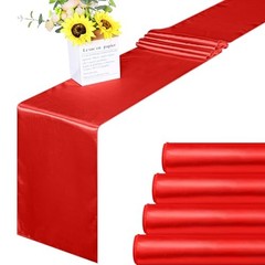 4 Pack Satin Table Runner 12 x 108Inch Long Bright Silk and Smooth Fabric Red
