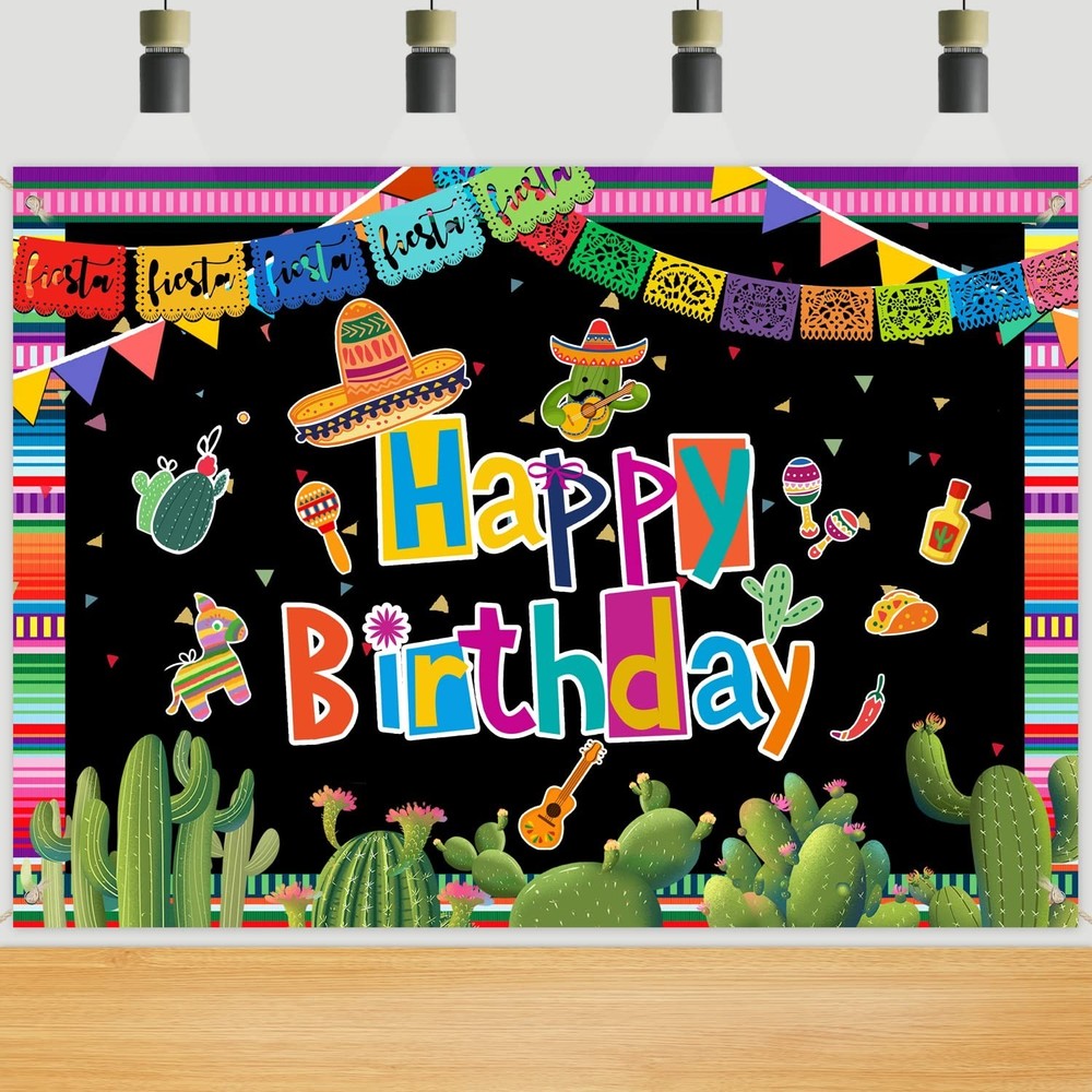 Mexican Fiesta Backdrop – Happy Birthday, Cinco De Mayo Carnival Party Decora…