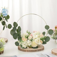 Rustic Wedding Centerpiece Set – 12″ Metal Floral Hoop & Unfinished Wood Slices