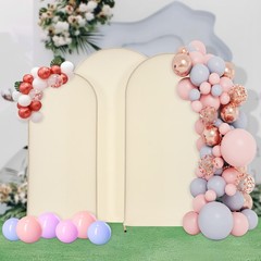Set of 3 Metal Arch Backdrop Stand Gold Beige Wedding Party Arch Backdrop Stand