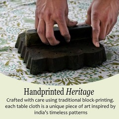 CPC Block Print Tablecloth Agate Green 90″x60″ Rectangular 100% Cotton Reusab…