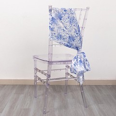 5 White Blue Floral Print Satin Chair Sashes Party Events Reception Decorations