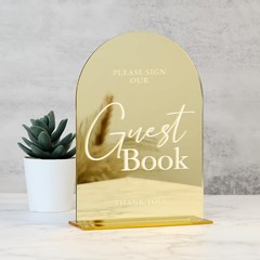 Versatile 5×7″ Gold Mirror Acrylic Wedding Sign for Guest Engagement & Memories
