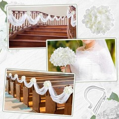 34 Pcs Church Pew Wedding Decorations White Fabric Tulle Silk Hydrangea Pew C…