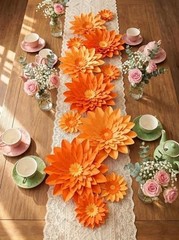 Paper Flower for Fall Autumn Thanksgiving Anniversary Birthday Wedding Orange