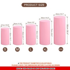 Set of 5 Cylinder Spandex Stand Covers, Light Pink, Elastic Fabric