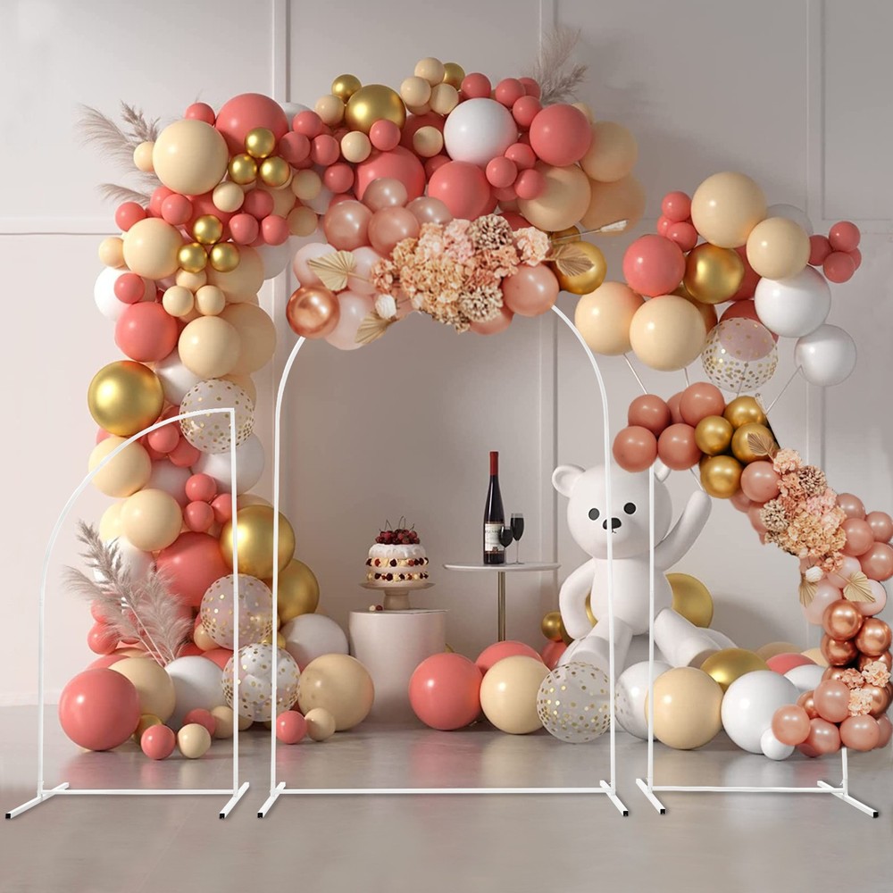 Wedding Arch White Steel Frame Beige Cover H Base Stable Outdoor Indoor