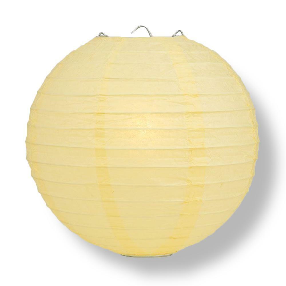 20″ Lemon Yellow Chiffon Round Paper Lantern, Even Ribbing, Hanging Decoration
