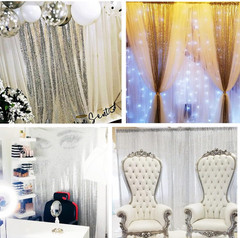 Sequin Backdrop, 2 Pcs Silver 2Ftx8Ft Curtains for Party, Wedding, Event, Photog