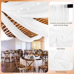 Showgeous 8 Panels White Ceiling Drapes for Wedding, 5ftx20ft Sheer Chiffon-L…