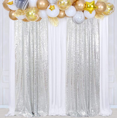 Sequin Backdrop, 2 Pcs Silver 2Ftx8Ft Curtains for Party, Wedding, Event, Photog