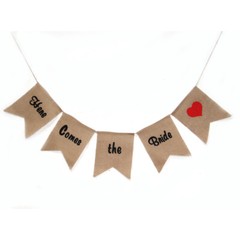 5PCS Here Comes The Bride Burlap Banner Wedding Party Decoration Bunting