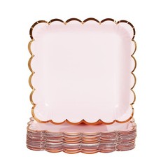Geeklife Pink Disposable Paper Party Plates Bulk, 7 Inch Metallic Gold Paper …