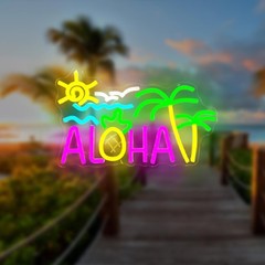 Aloha Palm Tree Neon Sign Aloha Sign for Wall Decor Tropical Hawaiian Aloha L…