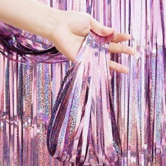 Pink Backdrop Streamers 2 Pack 1M*2M Metallic Tinsel Foil Fringe Curtains fo…
