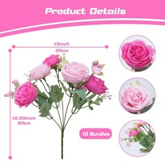 10 Bundles Peonies Artificial Flowers, Pink Silk Peony Flower Bulk Bridesmaid…