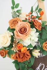 2Pc Burnt Orange Wedding Welcome Sign Floral Swag Garland Flowers