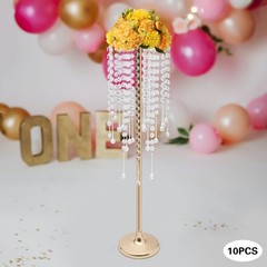 10 Pieces 75cm Gold Flower Stands with Crystal Beads for Elegant Decor