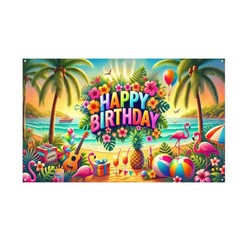 BlissYard Hawaiian Birthday Banner Tropical Party Backdrop Luau Celebration D…