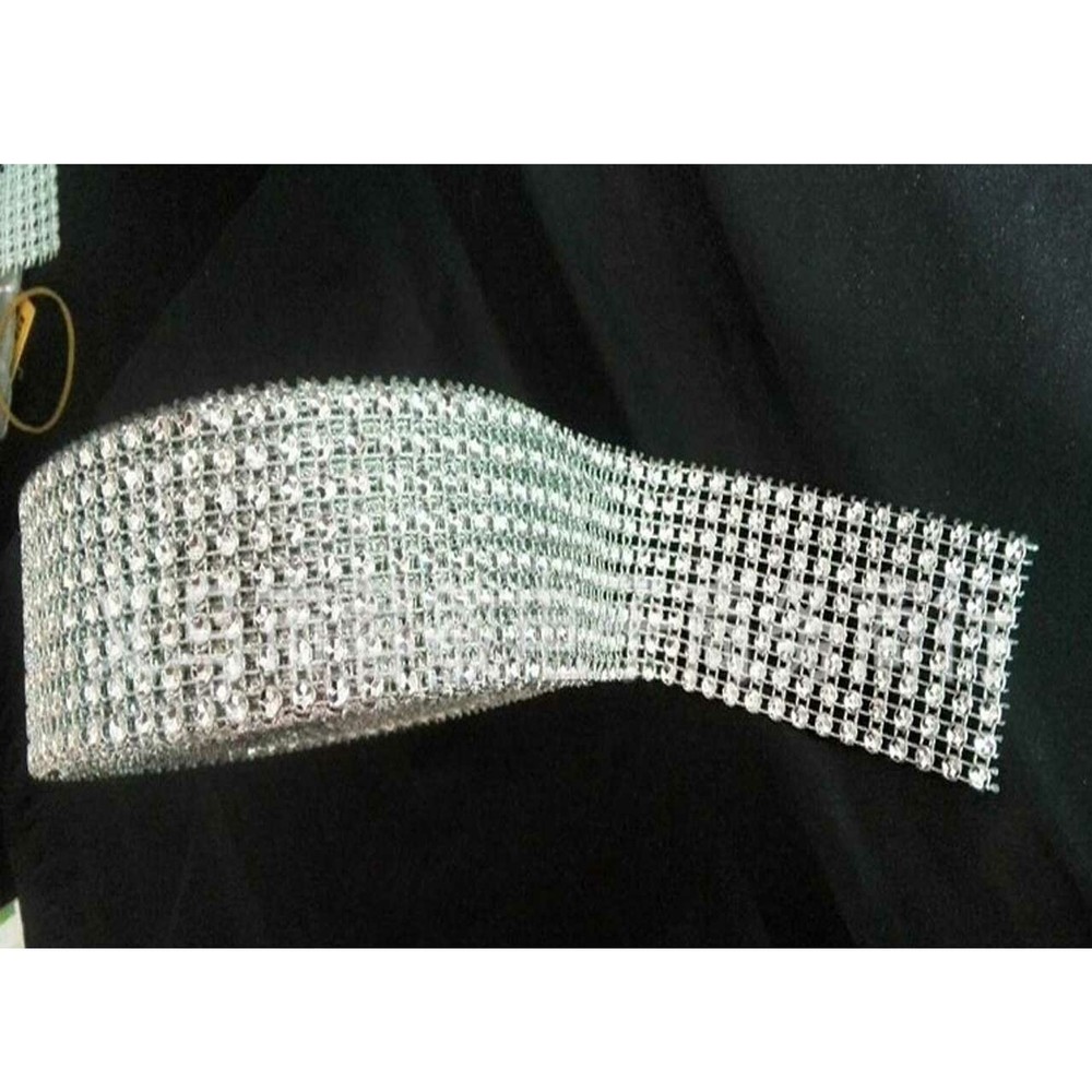 1.55″ 10FT 8rows Silver Diamond Sparkle Rhinestone Wrap Ribbon Wedding Decor