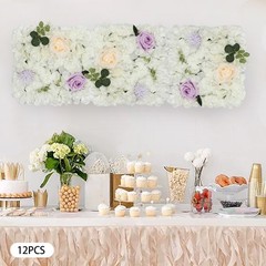 3D Flower Wall Panel-12pcs Artificial Flower Wall Background Rose Wedding Wall