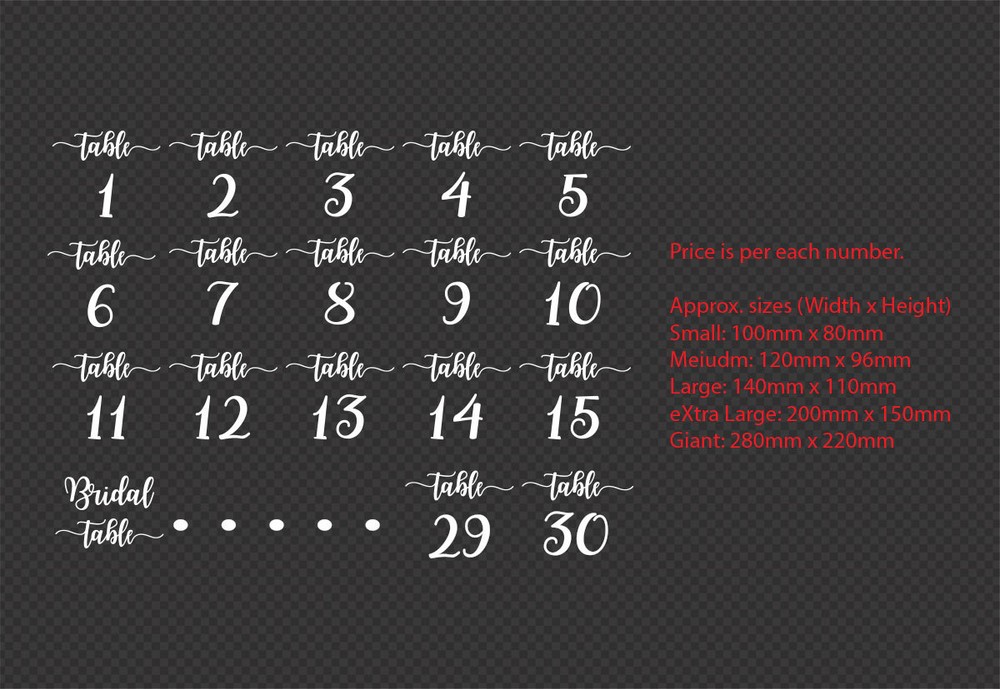 Wedding Table Number Decal Sticker for Bottle, Jar, Glass, Frame etc. Sold Each