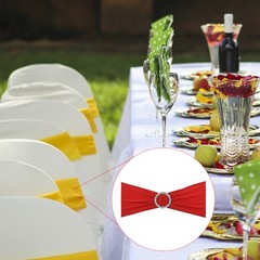 10Pcs 14″x5″ Stretch Chair Sashes Bows Chair Bands Sash with Buckle Red